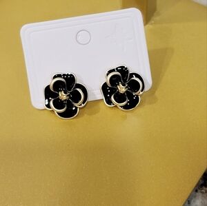 Black and Gold Floral Earrings